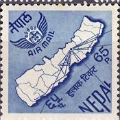 Stamp, Map of Nepal with Airlines Network, Nepal,  , Maps, Aviation, Airlines