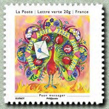 Stamp, Peacock messenger, France,  