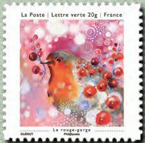 Stamp, The robin, France,  , Birds, Animals (Fauna)
