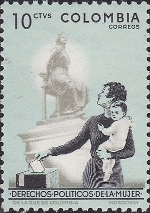 Woman Casting Ballot and Statue of Policarpa Salavarrieta