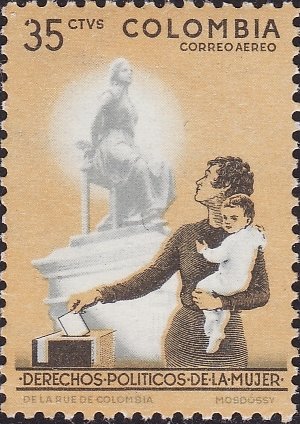 Woman Casting Ballot and Statue of Policarpa Salavarrieta