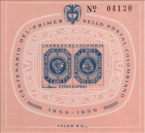 Souvenir Sheet, Tęte Bęche 5c Stamps of 1859, Colombia,  