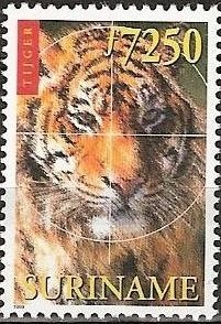 Stamp, Tiger (Panthera tigris), Suriname,  , Tigers, Animals (Fauna)