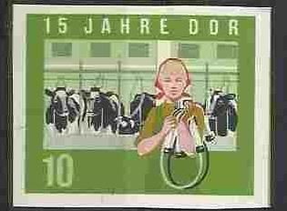 Stamp, Milkmaid, cows, Germany, Democratic Republic,  , Bulls and Cows