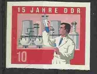 Stamp, Scientists, chemical plant, Germany, Democratic Republic,  