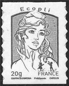 Stamp, Marianne and youth - Ecopli, France,  
