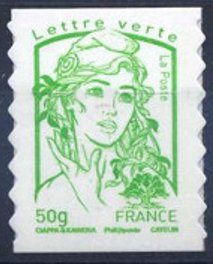 Stamp, Marianne and tree - Lettre verte, France,  