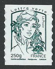 Stamp, Marianne and tree - Lettre verte, France,  