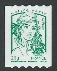 Stamp, Marianne and tree - Lettre verte, France,  