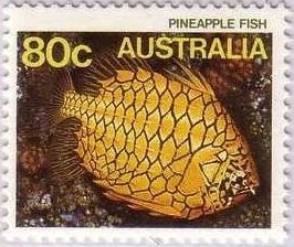 Stamp, Pineapplefish (Cleidopus gloriamaris) , Australia,  , Sea Life, Fishes