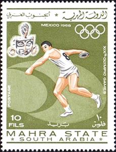 Stamp, Discus Throw, Aden,  , Discus-throwing, Olympic Games