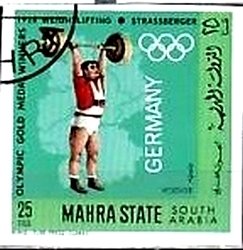 Stamp, Weightlifting, Stahlberger (1928), Aden,  , Olympic Games, Weightlifting