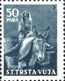 Donkey (Equus asinus asinus) with Female Rider