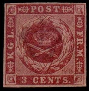 Stamp, Crown, Sword, and Sceptre. Brown gum., Danish West Indies,  