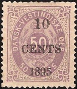 Stamp, Numeral type, letterpress surcharge, Danish West Indies,  
