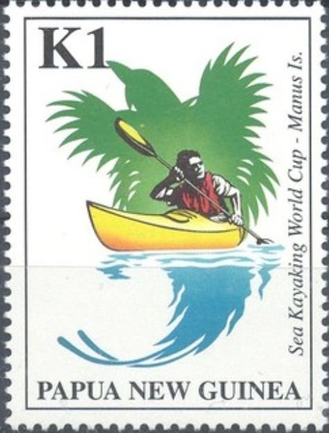 Competitor in kayak, bird of paradise silhouette