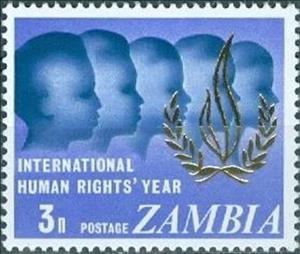 Stamp, Five Heads as symbol of the continents, Zambia,  