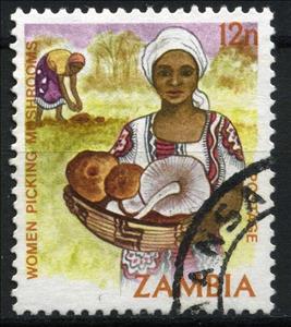 Stamp, Women picking mushrooms, Zambia,  , Mushrooms