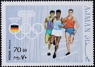 Stamp, Munich 1972, Running, Ajman,  , Athletics, Olympic Games, Running, Athletes