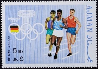 Stamp, Munich 1972, Running, Ajman,  , Athletics, Olympic Games, Running, Athletes