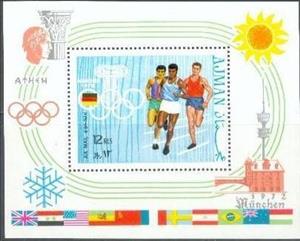 Souvenir Sheet, Munich 1972, Running, Ajman,  , Athletics, Olympic Games, Running, Athletes