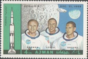 Stamp, Apollo 8 (21.12.1968):  Borman, Lovell, Anders, Ajman,  , Astronauts