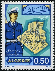 Stamp, Policeman - Map Algeria, Algeria,  