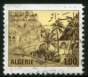 Stamp, El Kantara, Algeria,  , Landscapes, Palm-trees, Mountains