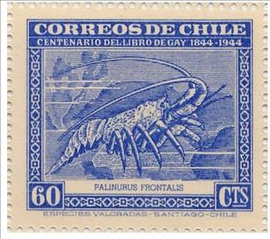 Stamp, Juan Fernandez Rock Lobster (Jasus frontalis), Chile,  , Crustaceans, Animals (Fauna)