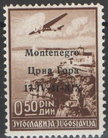 Yugoslavia Airmail Overprint "Montenegro..."