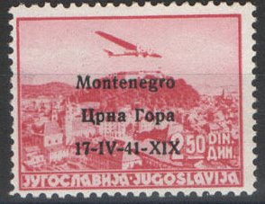 Yugoslavia Airmail Overprint "Montenegro..."