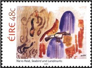 Stamp, “Seabird and Landmarks” by Nano Reid, Ireland,  , Paintings, Painters, Art, Artists