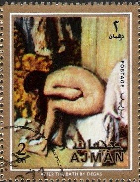 Stamp, Girl drying her feet, Ajman,  , Paintings, Painters, Nudes