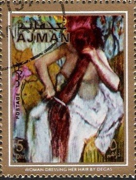 Stamp, Woman combing her hair, Ajman,  , Paintings, Painters, Nudes