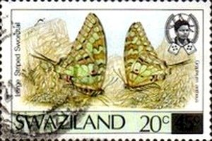 Stamp, Larger Striped Swordtail (Graphium antherus), Swaziland,  , Butterflies