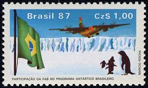 Stamp, FAB in Artartic, Brazil,  , Flags, Birds, Aviation, Penguins, Aircrafts