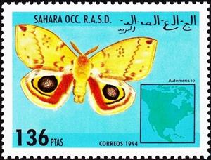 Stamp, Automeris io, Western Sahara - Vignettes,  , Butterflies