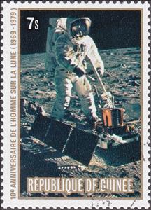 Stamp, First Man On The Moon- Astronaut, Guinea, Social Democratic Republic,  , Moon, Moon Landing, Astronauts