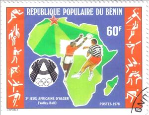 Stamp, Africa, Volleyballplayers, Benin,  , Maps, Sport, Volleyball