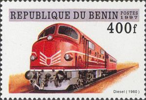 Stamp, GM Type Diesel Locomotive, 1960, Benin,  , Railways