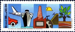 Stamp, 50 years CNI, Brazil,  , Aviation, Aircrafts