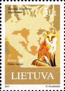 Stamp, Red Fox (Vulpes vulpes), Lithuania,  , Foxes
