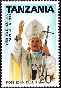 Stamp, Pope John Paul II, Tanzania,  , Religion, Popes