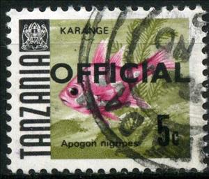 Stamp, Blackfoot Cardinal (Apogon nigripes), Tanzania,  , Animals (Fauna), Fishes