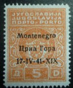 Yugoslavia Postage Due Overprint "Montenegro..."
