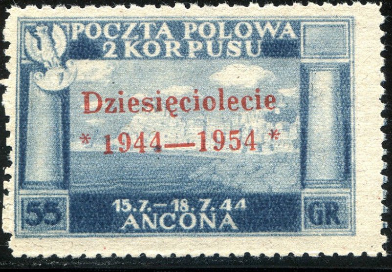 Polish Victory in Italy - Overprint "Dziesleciolecie"