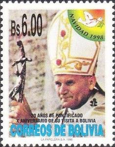 Stamp, Pope Paul II., Bolivia,  , Popes