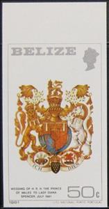 Stamp, Coat of arms of the Prince of Wales, Belize,  , Royalty, Weddings