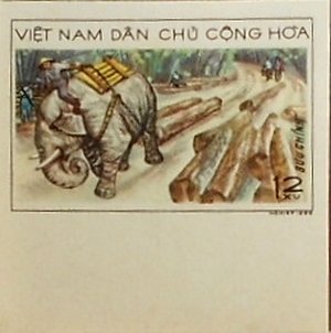 Stamp, Elephant Dragging Wood, Vietnam,  , Elephants, Animals (Fauna)