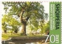 Stamp, Sycamores in Elbasan, Albania,  , Trees, Monuments